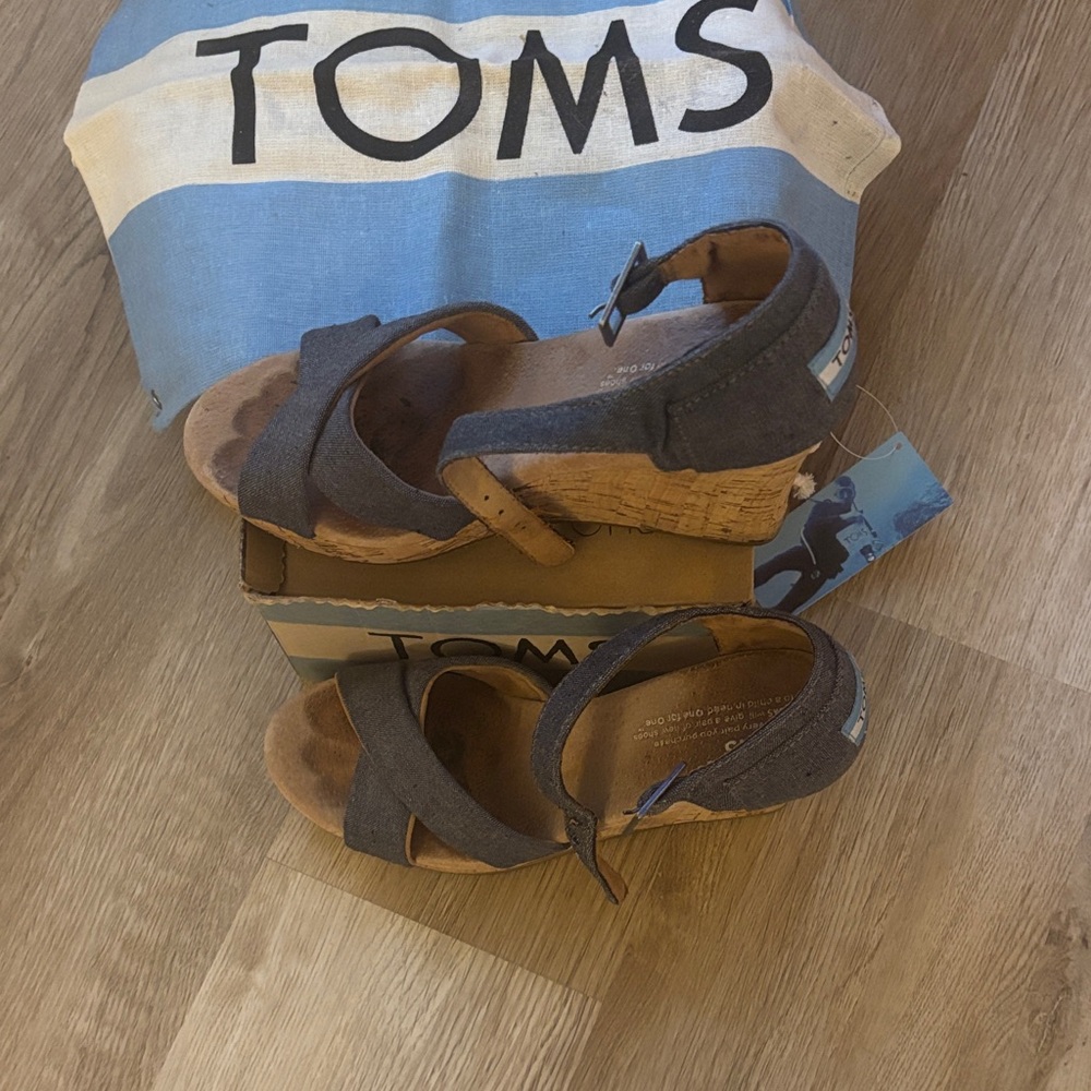 TOMS Gray Wedge Sandals